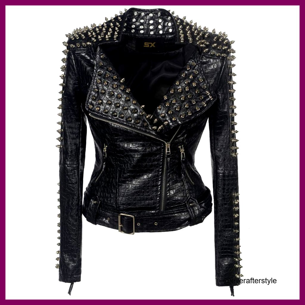 Punk Faux Leather Jacket Studded Rivet Motorcycle Coat Streetwear Fashion